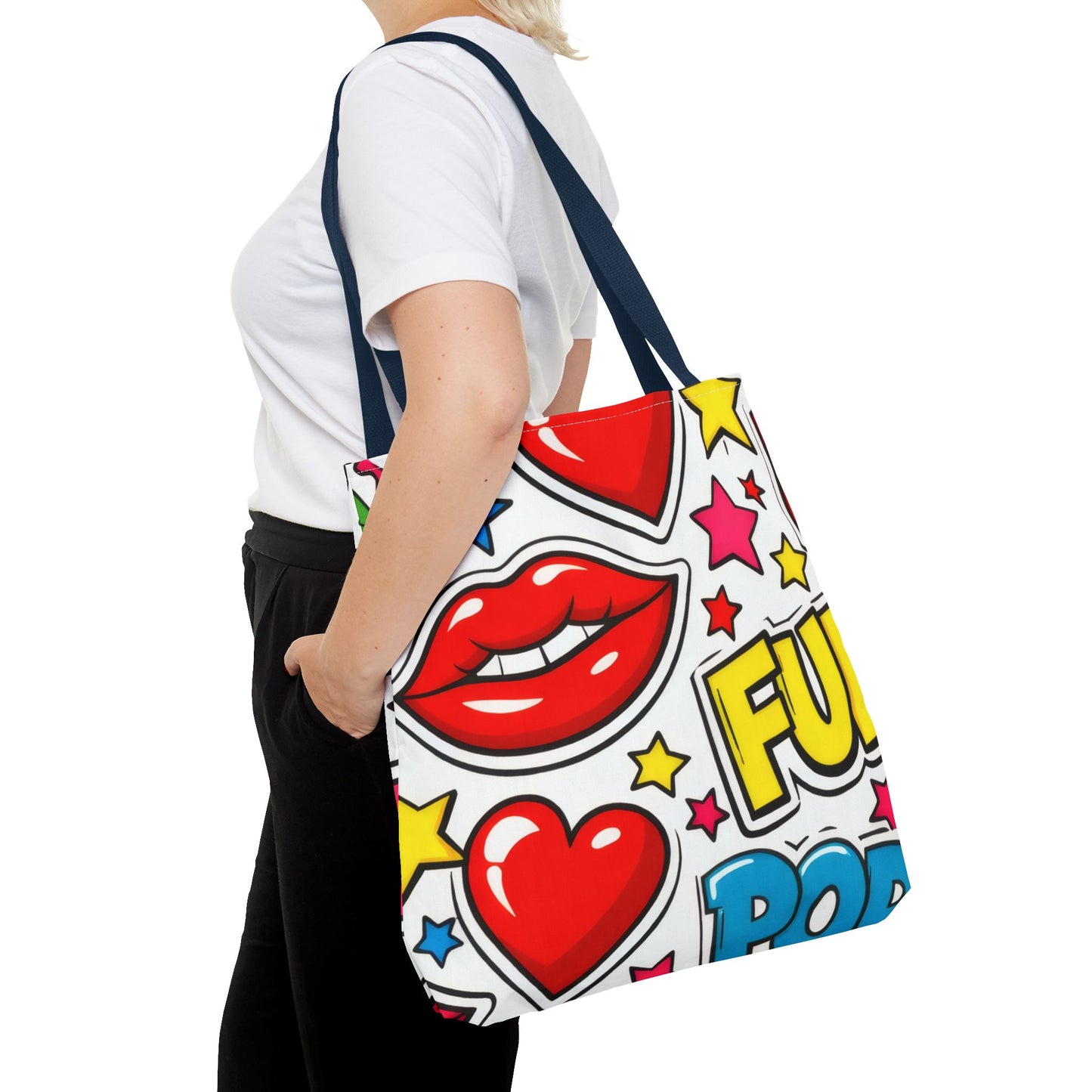 Pop Art Kiss & Cherries Tote Bag — Fun Retro Pattern All-Over Print