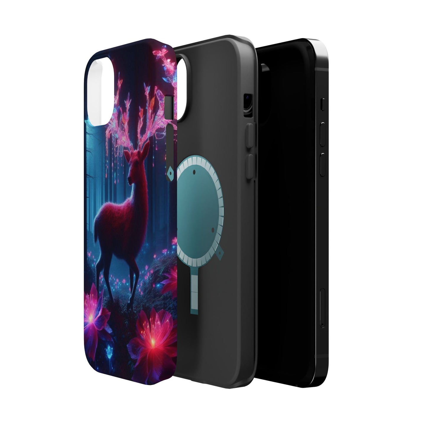Magnetic Impact-Resistant Phone Case — Neon Fantasy Deer Forest Design
