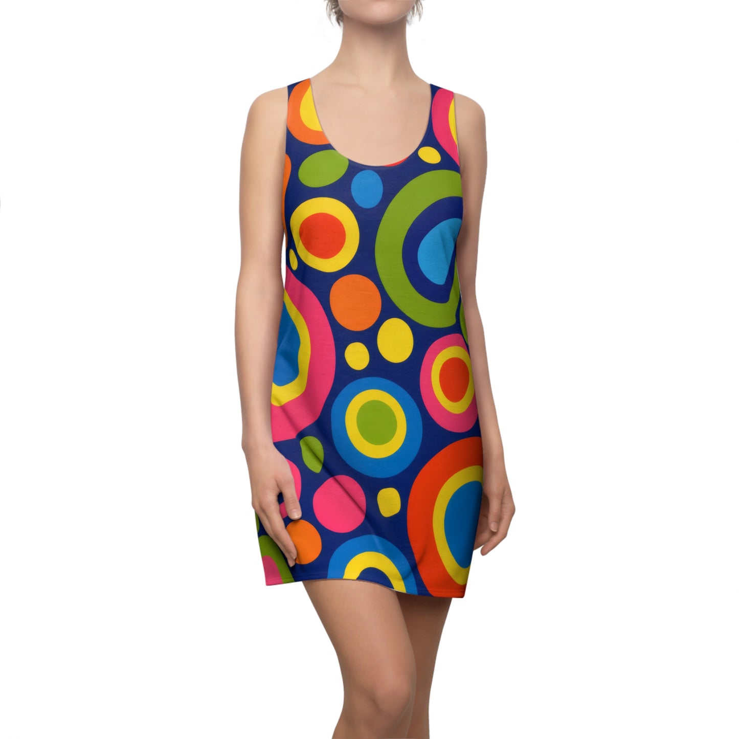 Racerback Dress — Colorful Retro Circle Print AOP