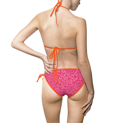 Pink Floral Bikini Swimsuit — Women's Tie-Side Triangle Bathing Suit
