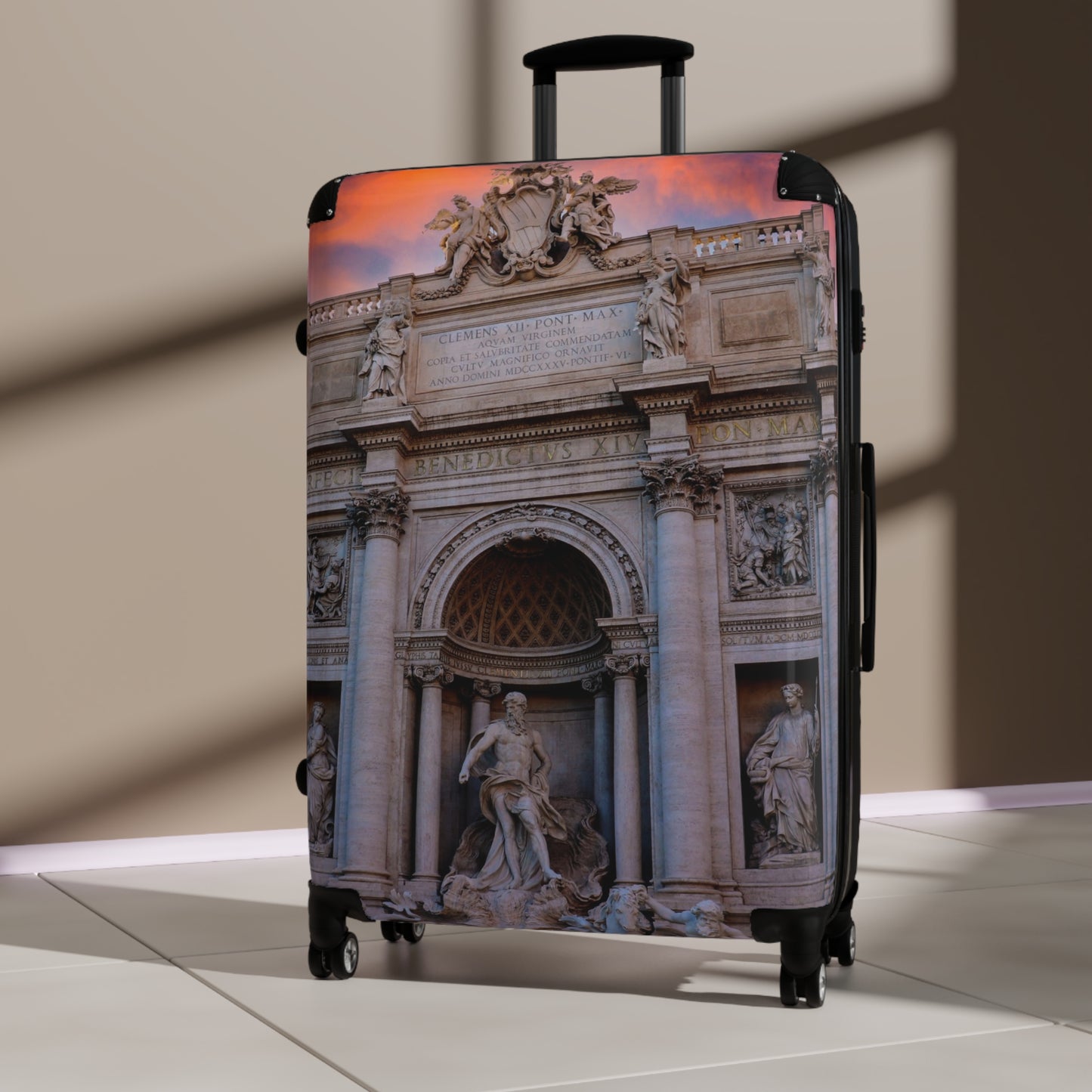 Trevi Fountain Illustration Suitcase — Rome Travel Landmark Luggage