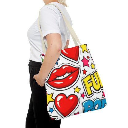 Pop Art Kiss & Cherries Tote Bag — Fun Retro Pattern All-Over Print