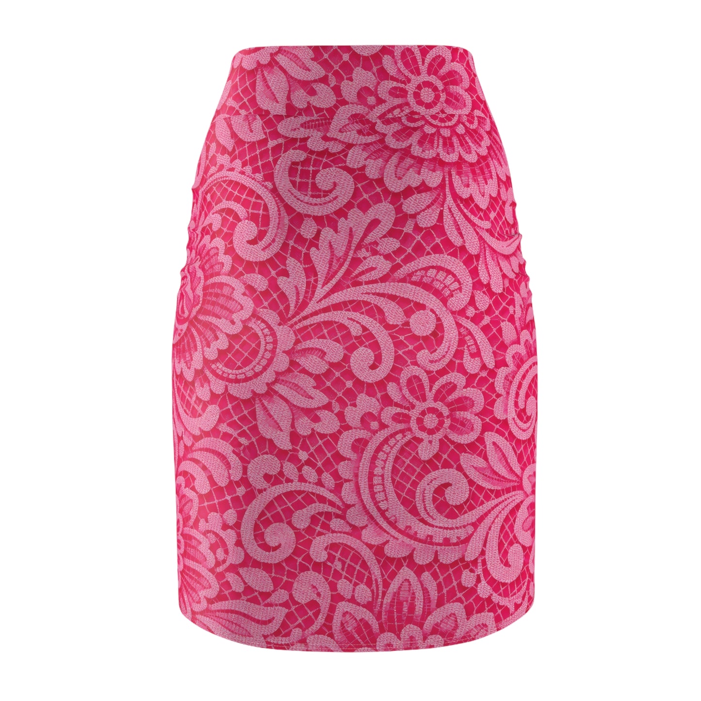 Pink Floral Lace-Print Pencil Skirt — Women's Fitted AOP