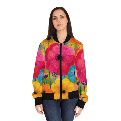 Floral Meadow Bomber Jacket - Bright Wildflower All-Over Print