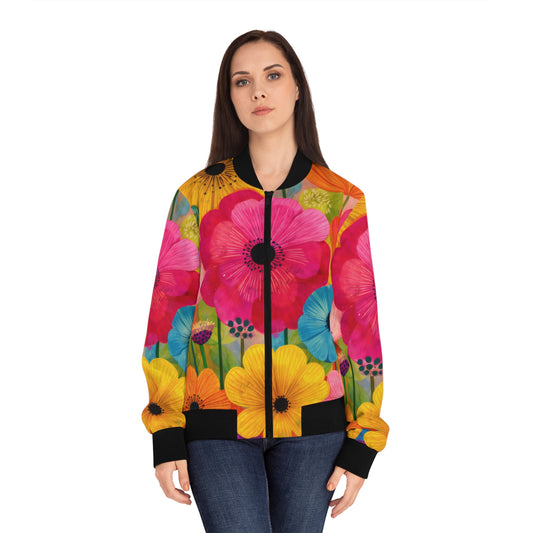 Floral Meadow Bomber Jacket - Bright Wildflower All-Over Print