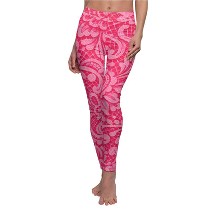 Pink Floral Lace Pattern Leggings — Women's All-Over-Print Casual Leggings