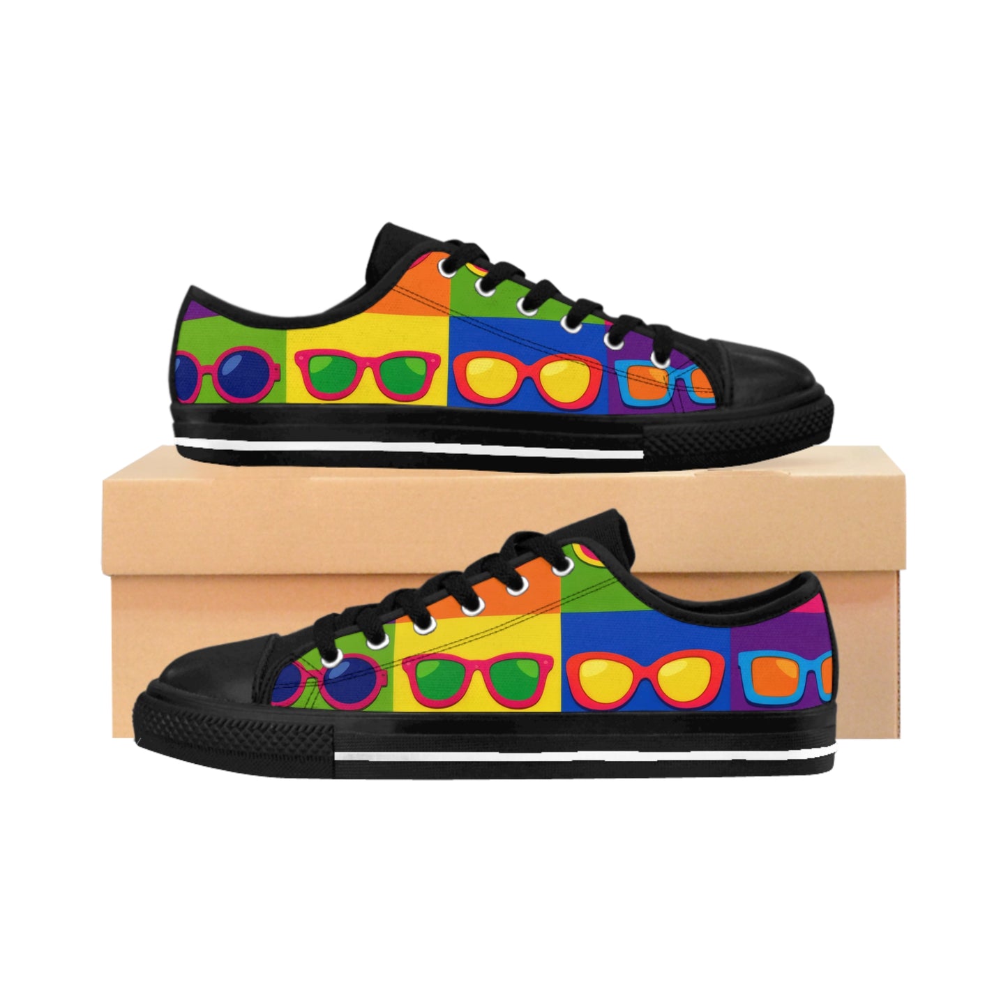 Colorblock Eyewear Pattern Women's Sneakers – Retro Rainbow Glasses Design