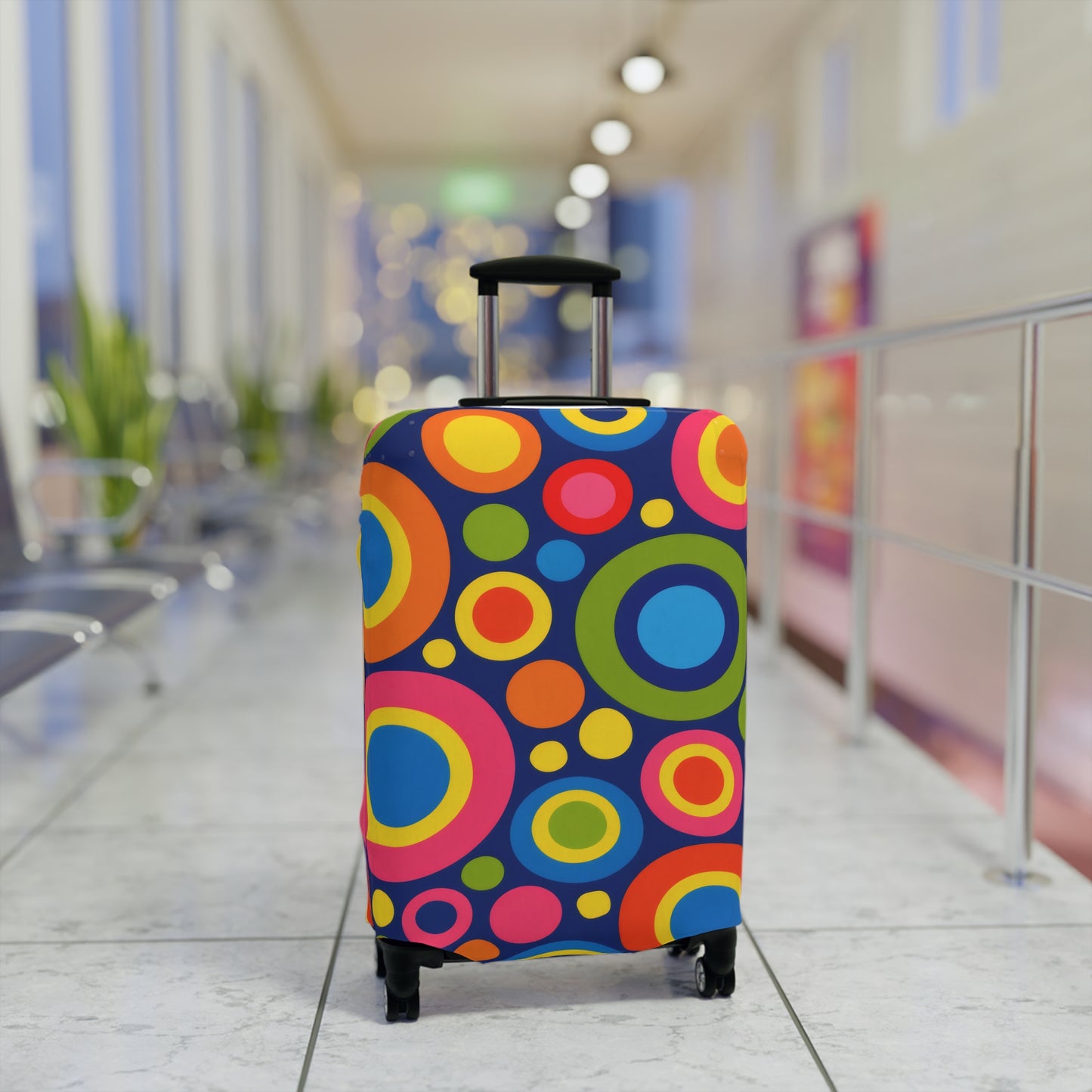 Colorful Retro Circles Luggage Cover — Bright Travel Suitcase Protector