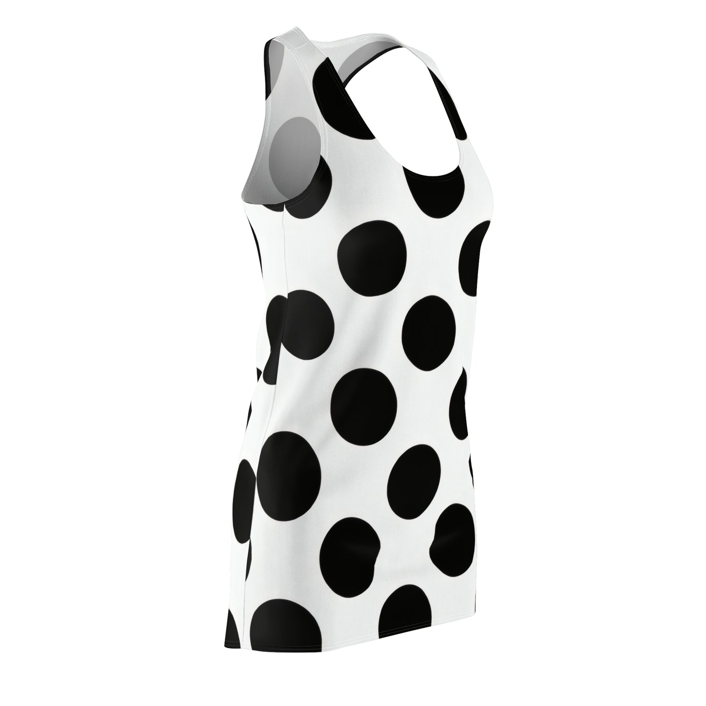 Polka Dot Racerback Dress – Black & White AOP Sleeveless Dress