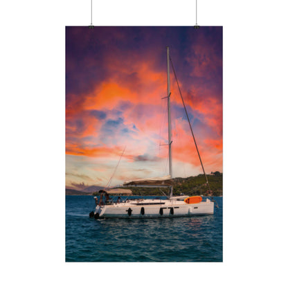 Sailboat Sunset Rolled Poster | Nautical Wall Art, Marina Sunset Print