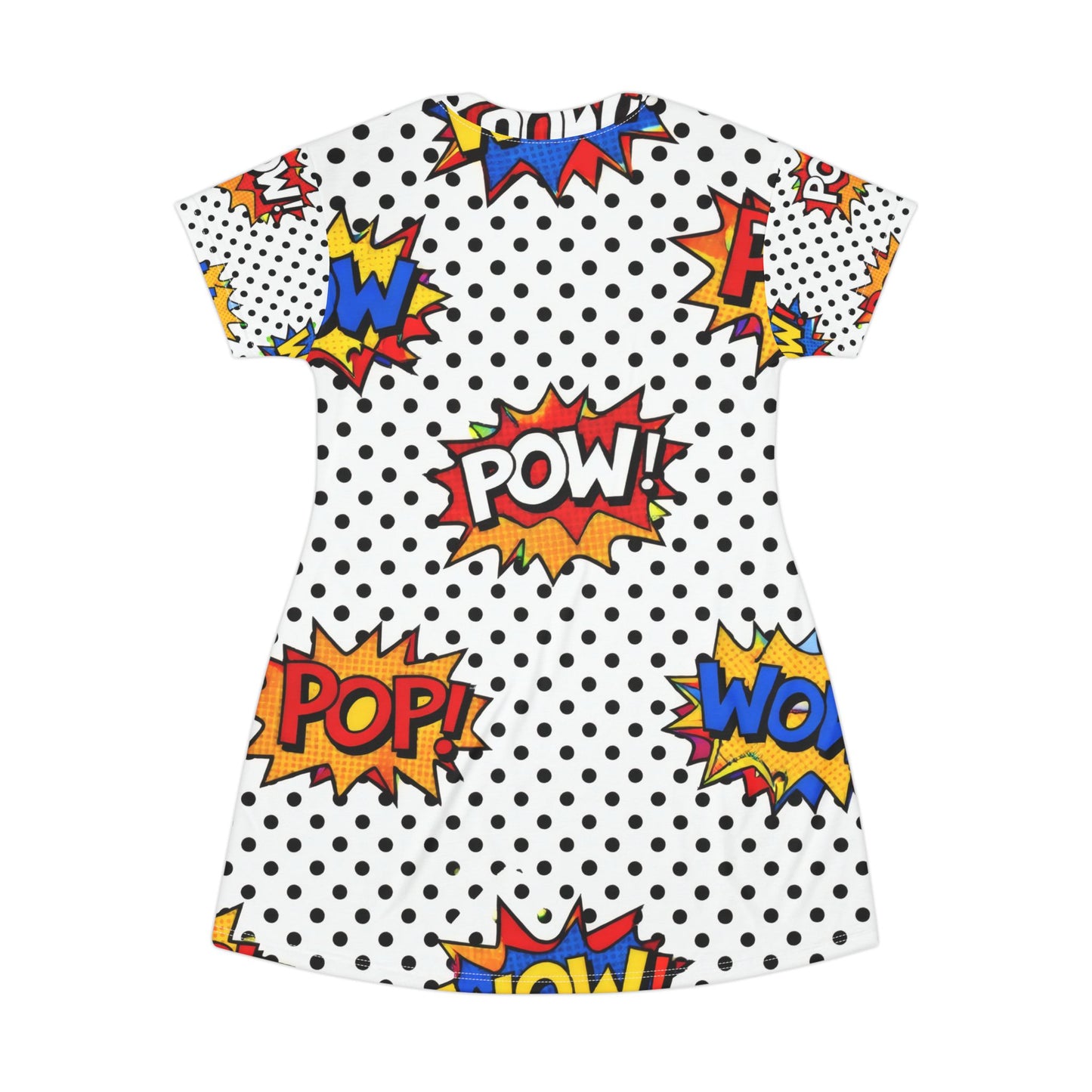 Comic Pop Art T-Shirt Dress — POW! WOW! Retro Polka Dot Graphic Dress