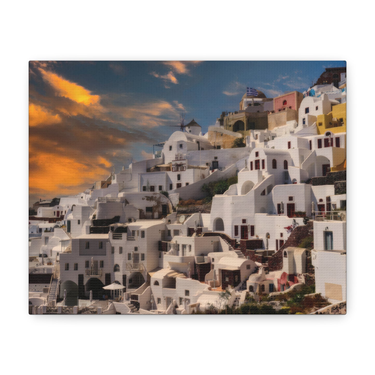 Santorini Sunset Canvas Art, Oia Greece Architecture Wall Decor, Greek Island Sunset