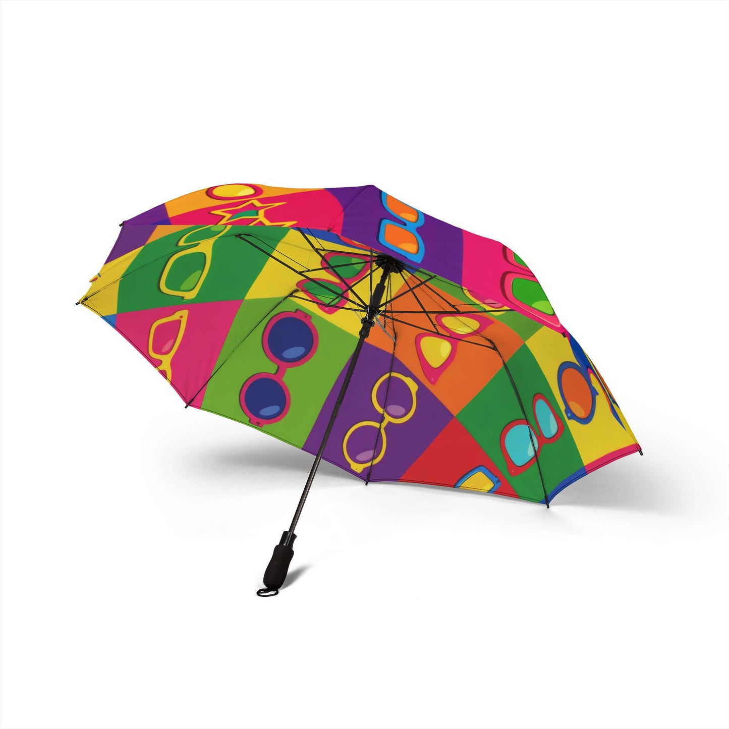 Foldable Umbrella — Colorful Pop Art Sunglasses Pattern, Compact Semi‑Automatic Travel Umbrella
