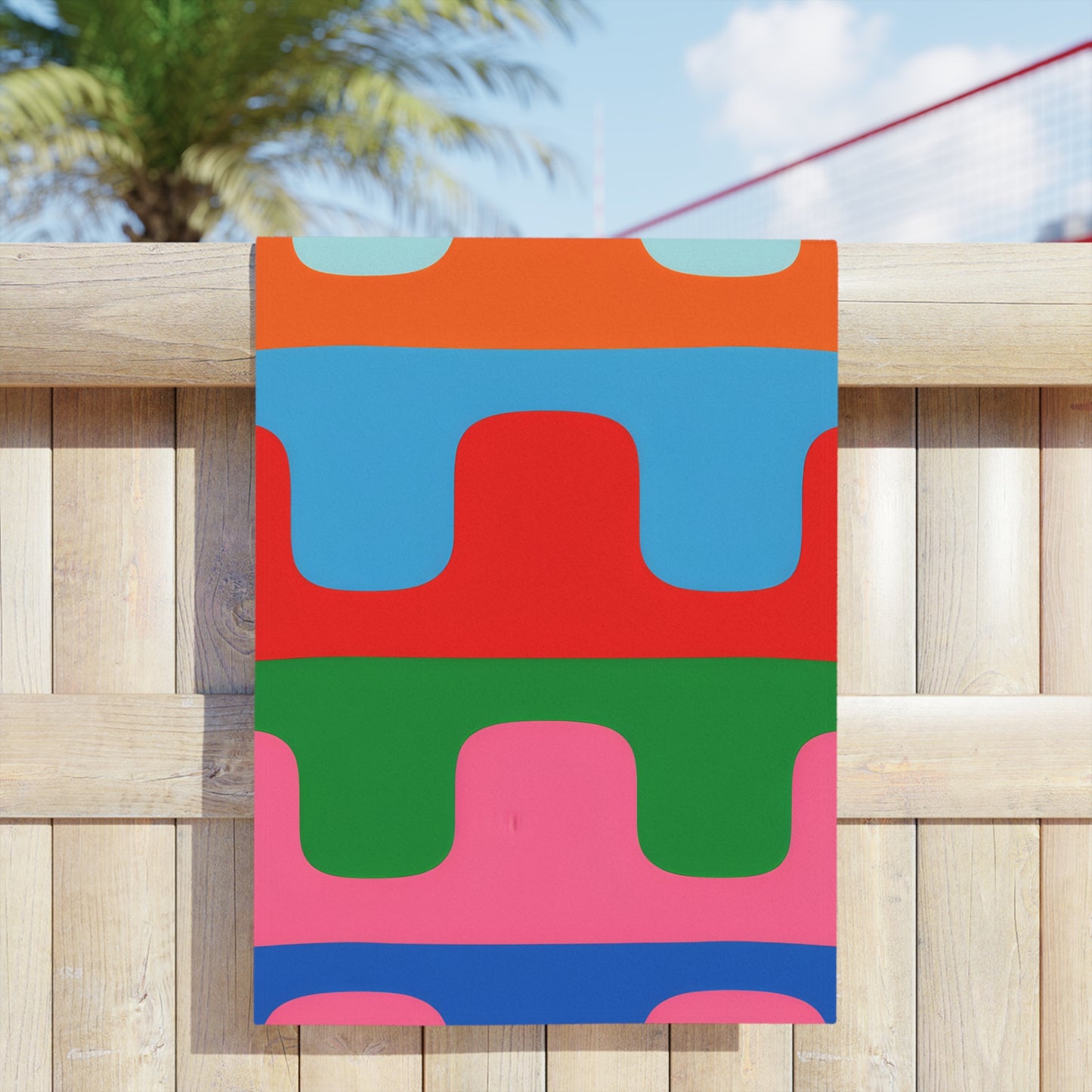 Colorwave Abstract Beach Towel — Bright Retro Geometric Stripes