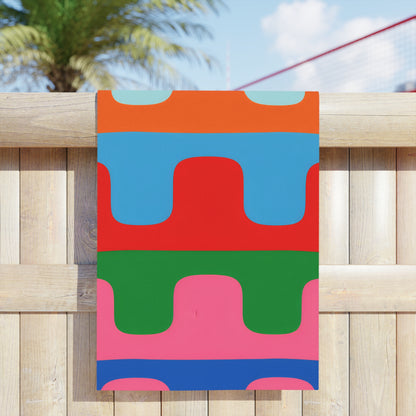 Colorwave Abstract Beach Towel — Bright Retro Geometric Stripes