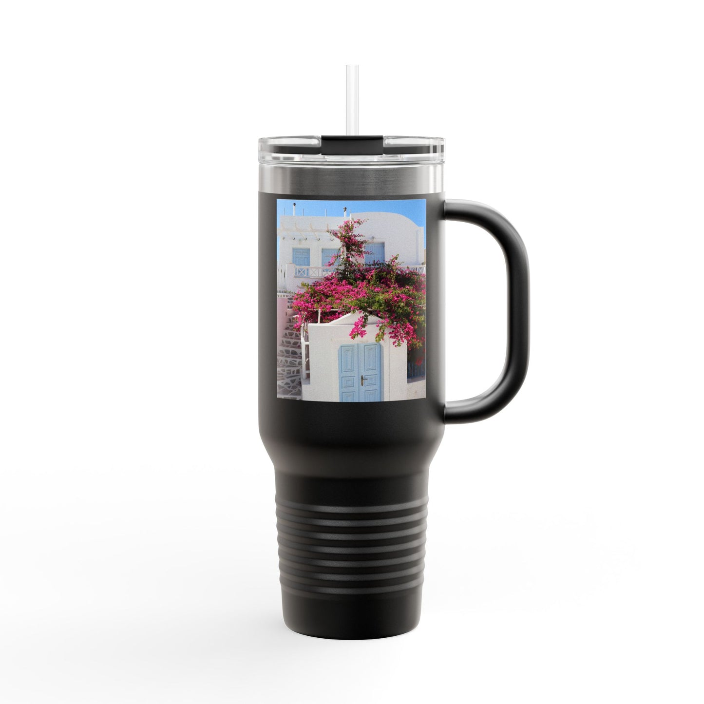 Oia Santorini Blue Door Travel Mug — 40oz Insulated Tumbler Greek Gift