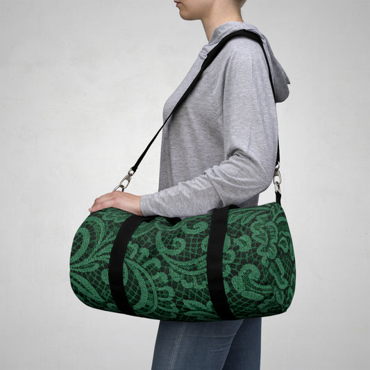 Emerald Lace Duffel Bag – Floral Pattern Travel & Gym Bag
