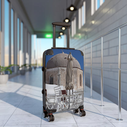 Luxury Santorini Oia Suitcase — Ghost City Edition — Empty Cafe & Ancient Dome Photography