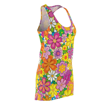 Floral Retro Rainbow Racerback Dress — 60s-Inspired All-Over Print