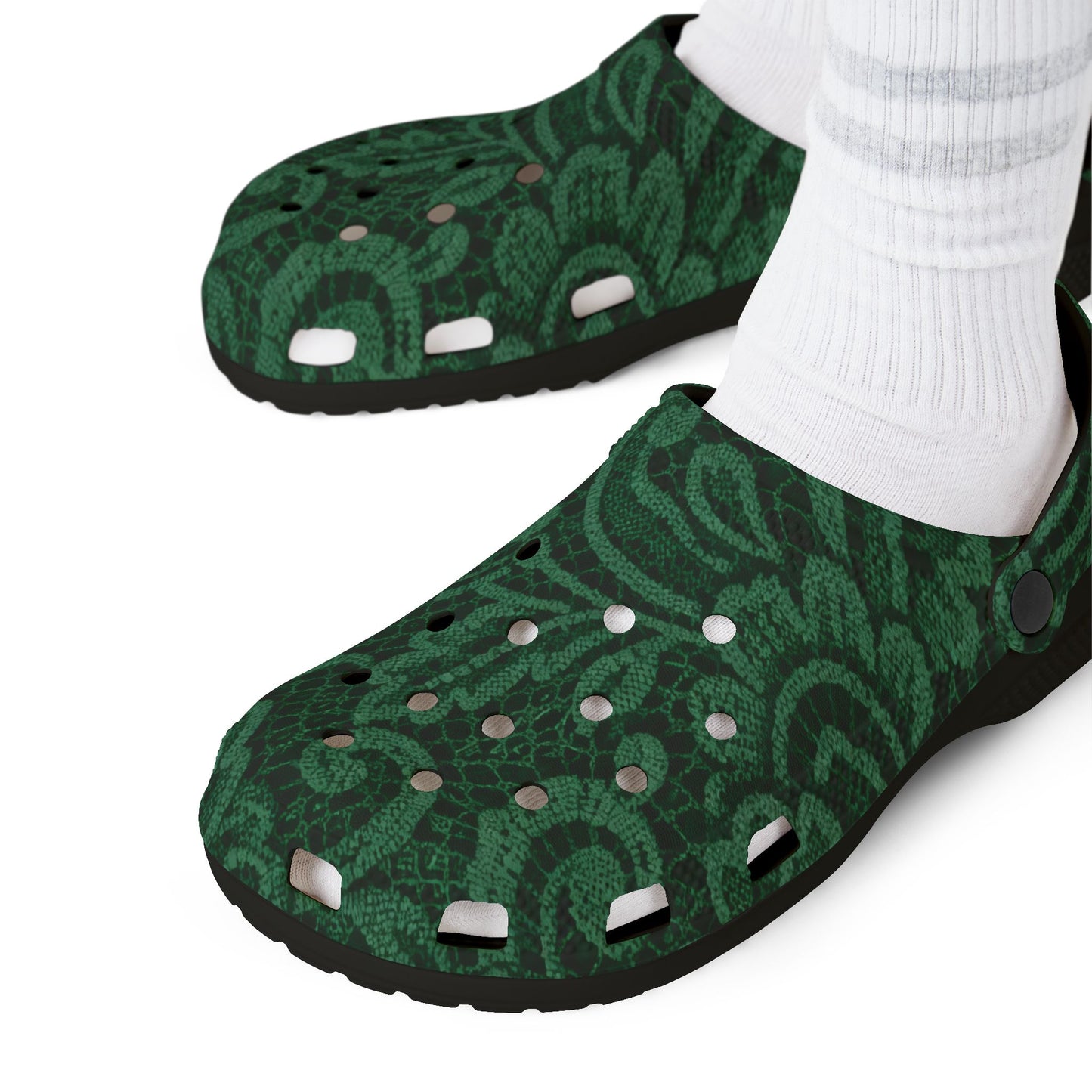 Green Paisley EVA Foam Clogs — Lightweight Slip-On Garden Shoes