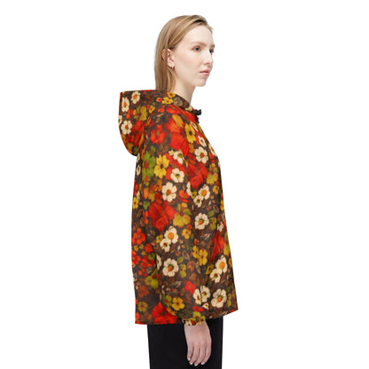 Floral Fall Windbreaker Jacket — Retro Orange & Brown All-Over Print