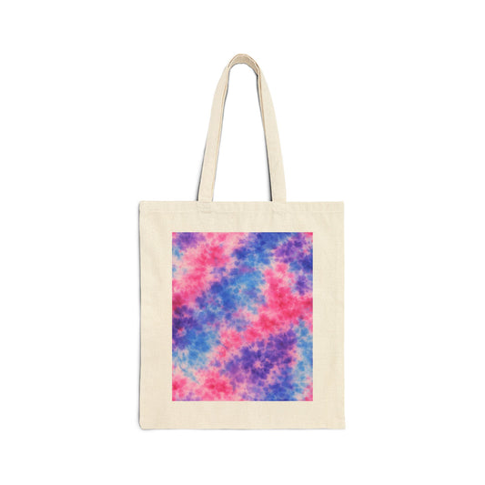 Tie-Dye Pink Blue Canvas Tote Bag — Colorful Festival Beach Market Bag