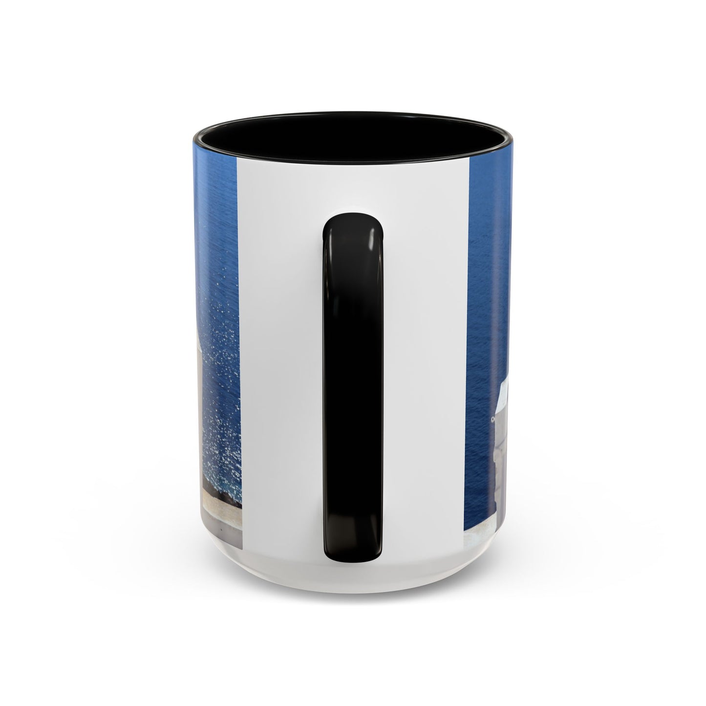 Santorini Bell Towers coffee mug | Greek island scene, blue sea accent mug
