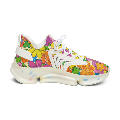 Floral Retro Mesh Sneakers — Women's Colorful 60s Flower Power Athletic Shoes