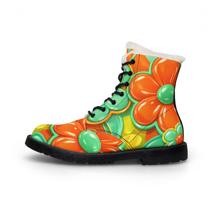 Floral Retro Orange & Green Fur-Lined Boots
