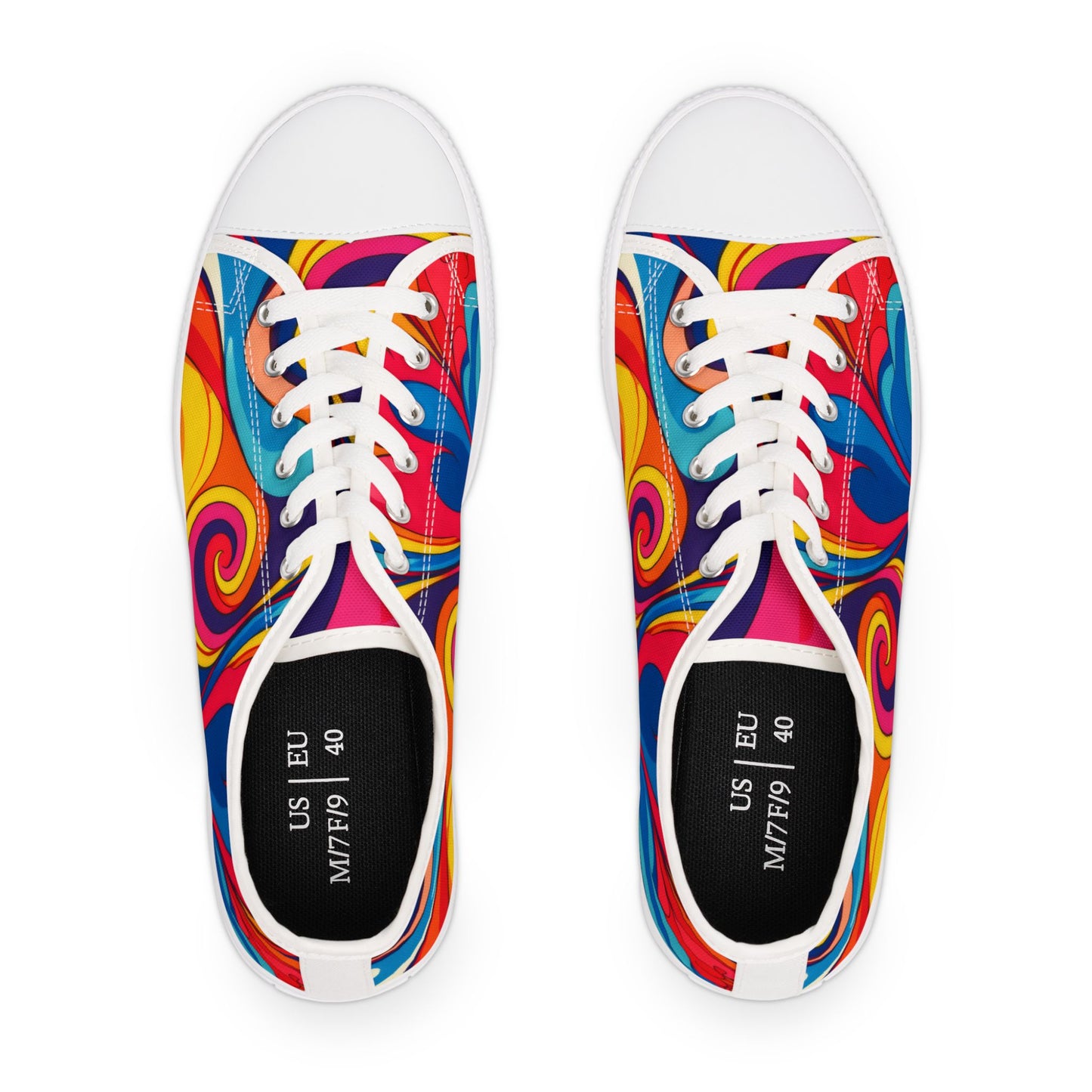 Colorful Swirl Low Top Sneakers — Women's Retro Psychedelic Canvas Shoes