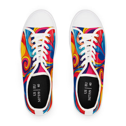 Colorful Swirl Low Top Sneakers — Women's Retro Psychedelic Canvas Shoes