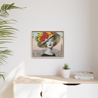 Blonde Lady with Floral Hat in New York — Vintage Pop Art Empire State Framed Canvas