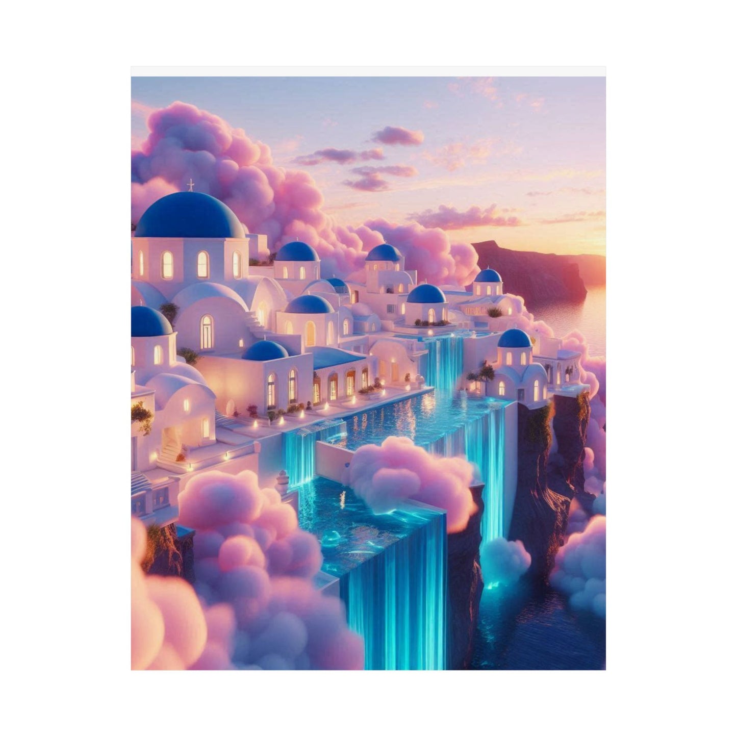 Dreamy Sunset Cloud City Matte Poster — Vertical Wall Art