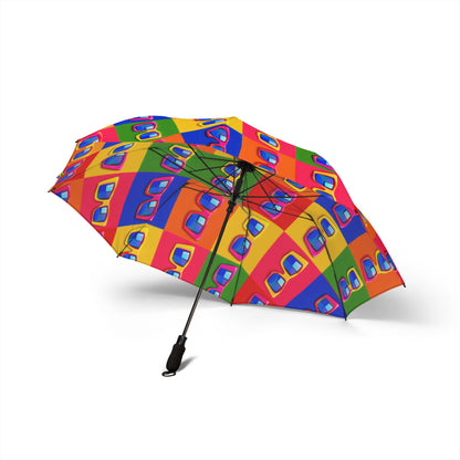 Colorful Pop Art Foldable Umbrella — Retro Cassette Pattern