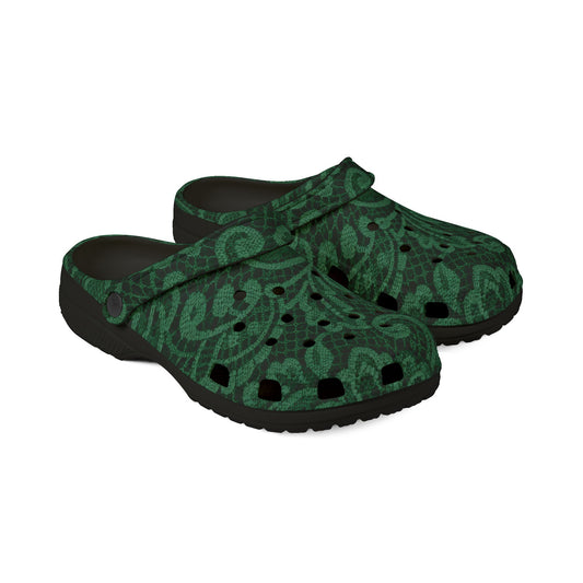 Green Paisley EVA Foam Clogs — Lightweight Slip-On Garden Shoes