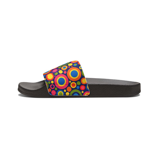Women's Slide Sandals — Colorful Retro Circle Print Removable-Strap Slides