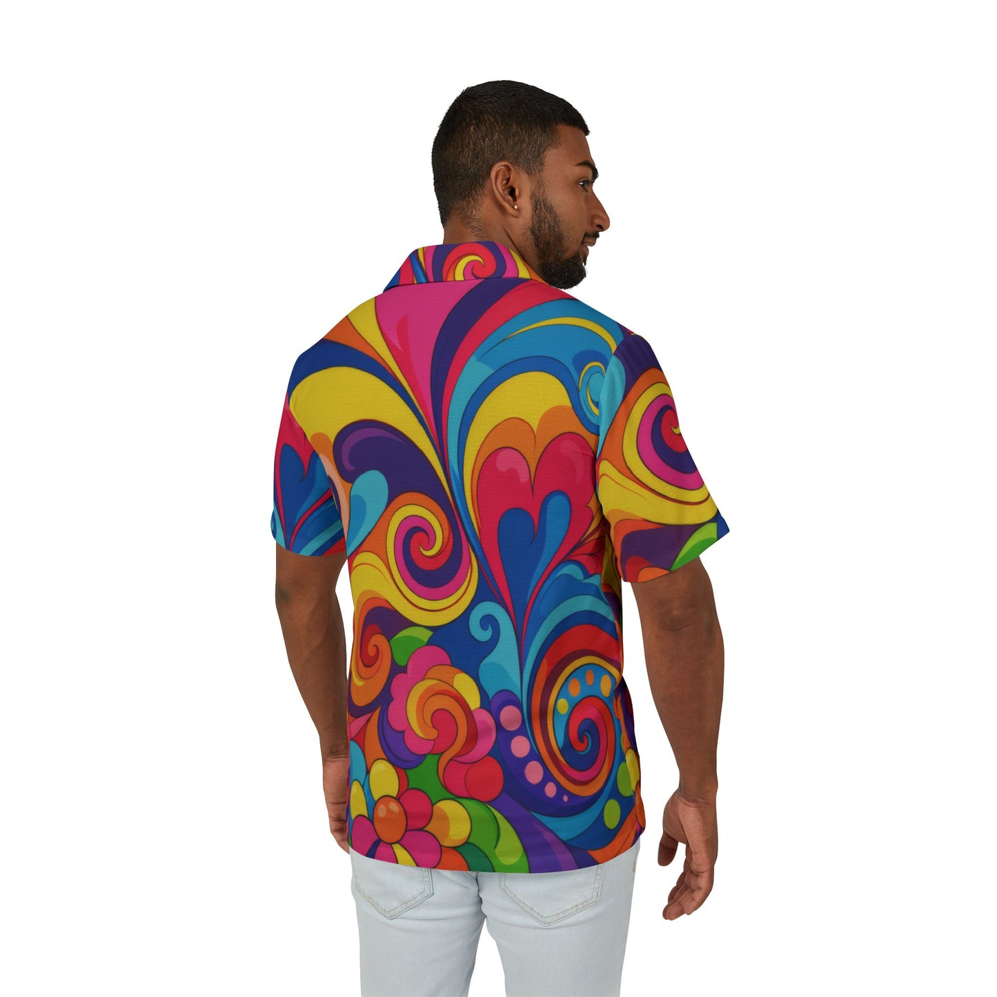 Psychedelic Retro Hawaiian Shirt — Colorful 70s Swirl AOP Camp Shirt