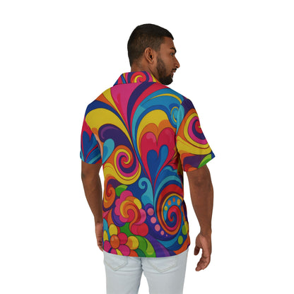 Psychedelic Retro Hawaiian Shirt — Colorful 70s Swirl AOP Camp Shirt