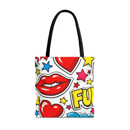 Pop Art Kiss & Cherries Tote Bag — Fun Retro Pattern All-Over Print