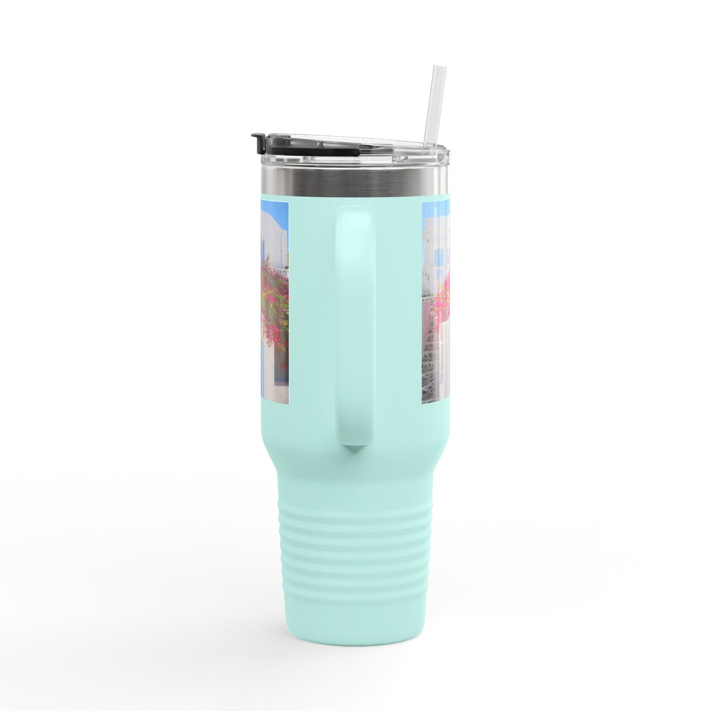 Santorini Blue Door Photo Travel Mug 40oz Insulated Tumbler