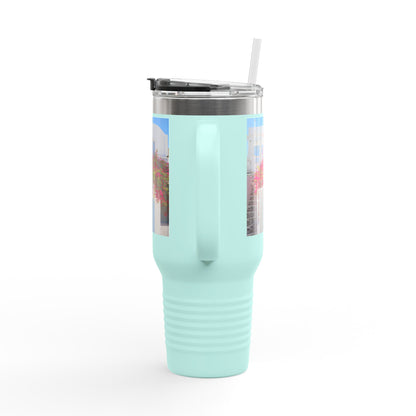Santorini Blue Door Photo Travel Mug 40oz Insulated Tumbler
