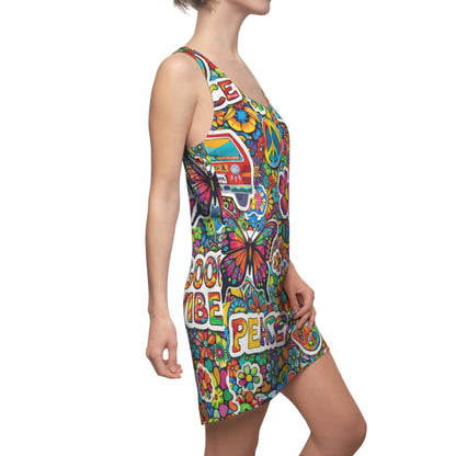 Retro 70s Peace & Love Racerback Dress — Good Vibes All-Over Print