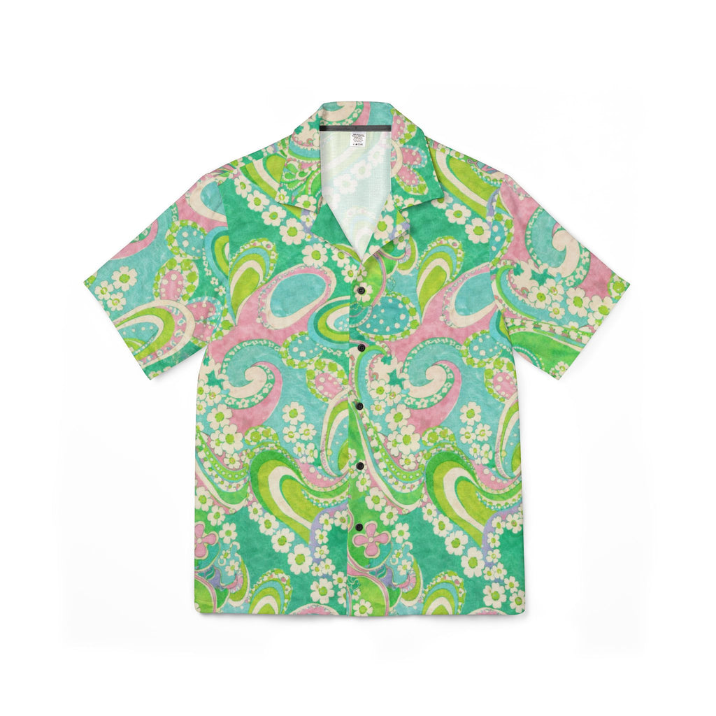 Green Paisley Hawaiian Camp Shirt — Retro Floral Aloha Button-Up