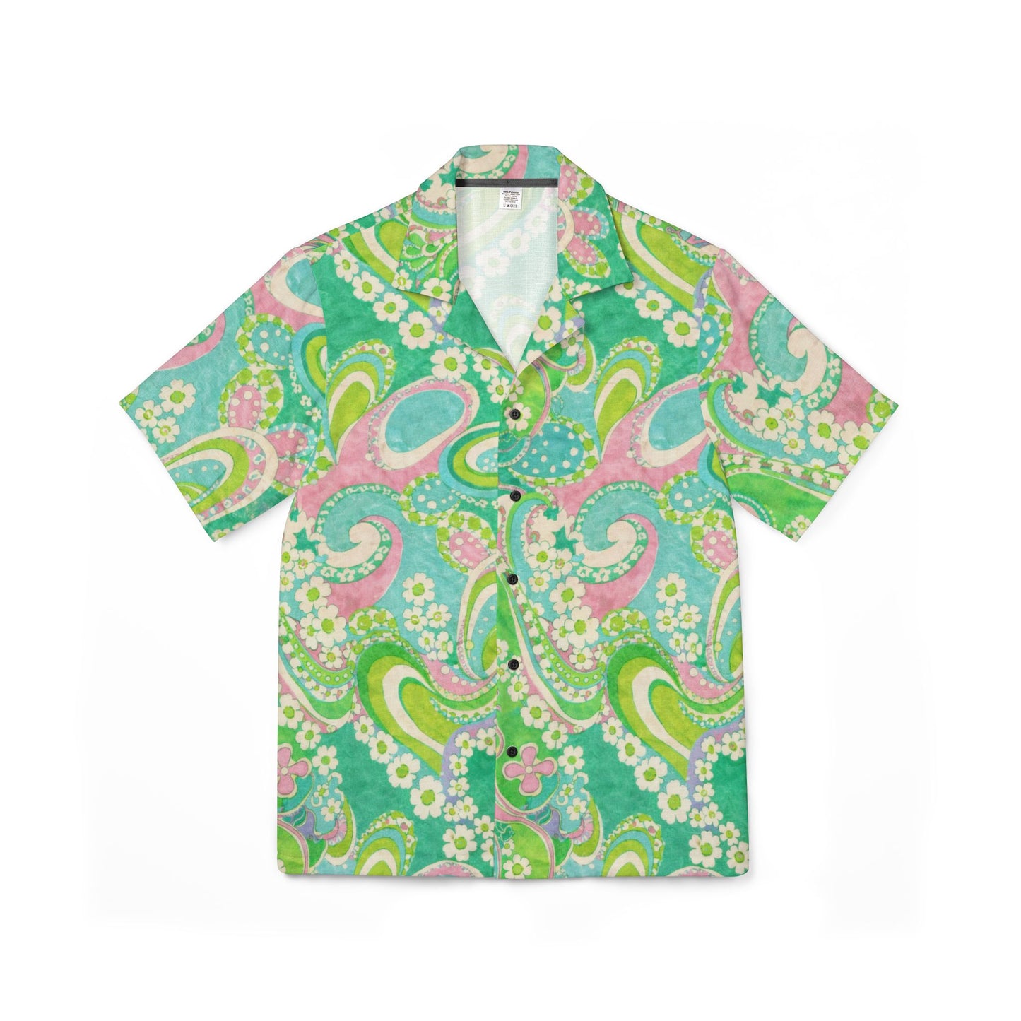 Green Paisley Hawaiian Camp Shirt — Retro Floral Aloha Button-Up