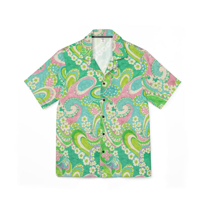 Green Paisley Hawaiian Camp Shirt — Retro Floral Aloha Button-Up