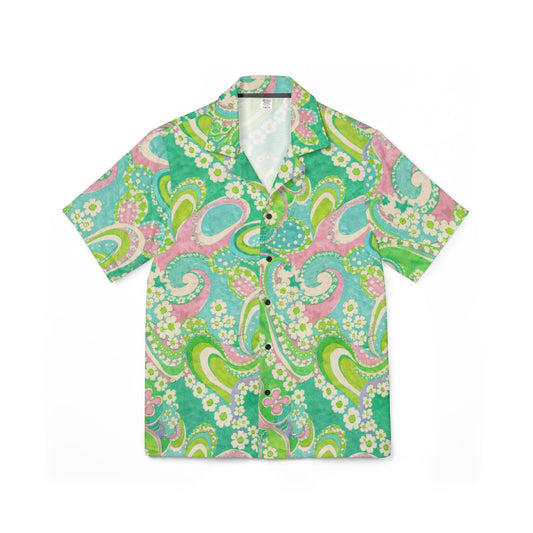 Green Paisley Hawaiian Camp Shirt — Retro Floral Aloha Button-Up