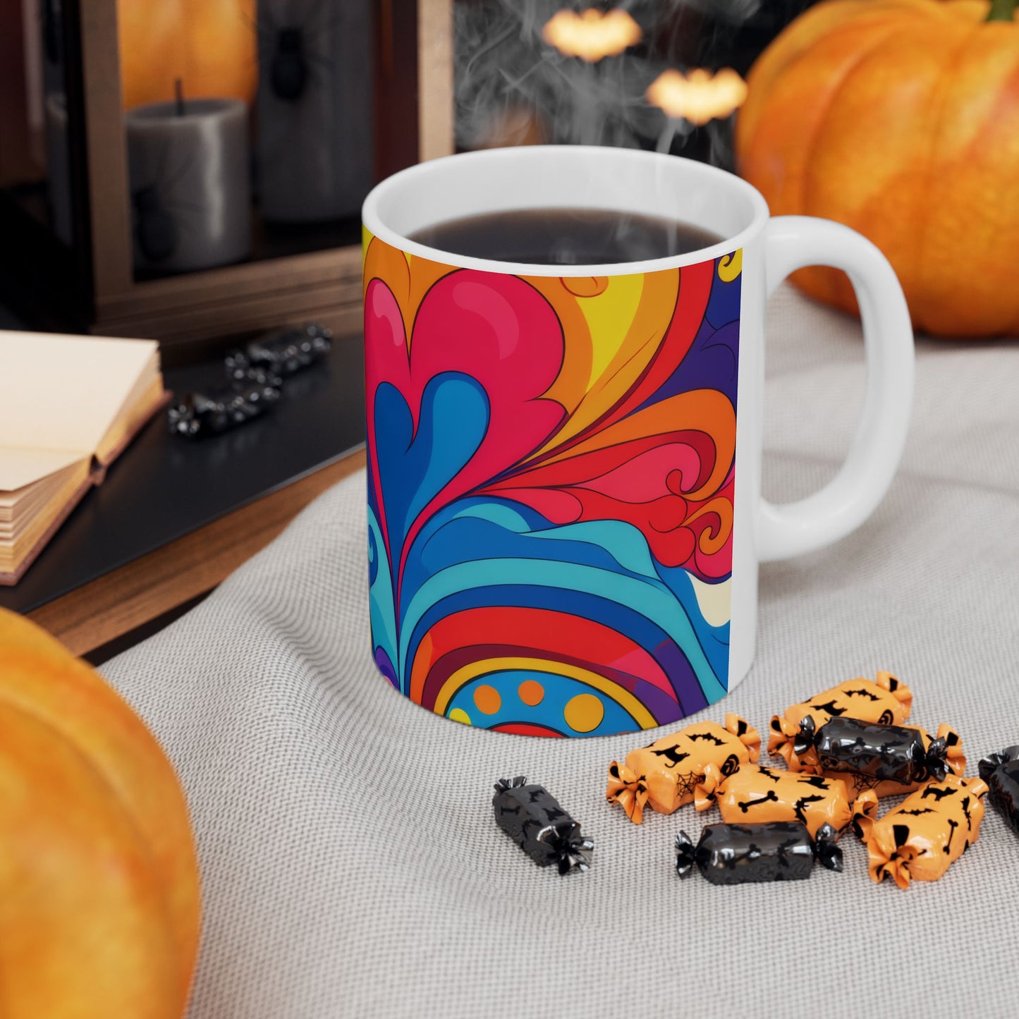 Psychedelic Swirl Ceramic Mug — Colorful Retro Floral 11oz & 15oz
