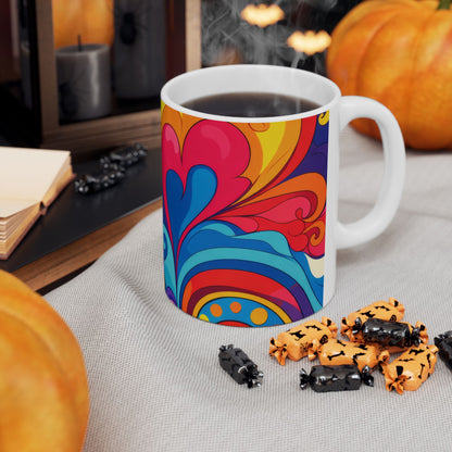 Psychedelic Swirl Ceramic Mug — Colorful Retro Floral 11oz & 15oz