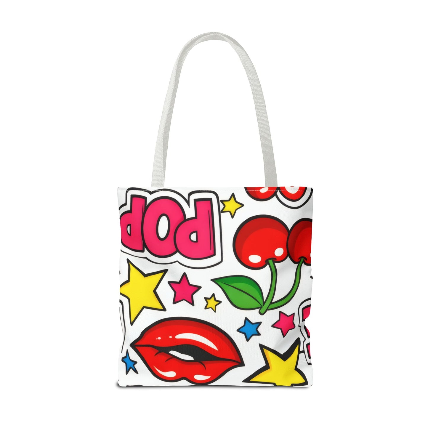 Pop Art Kiss & Cherries Tote Bag — Fun Retro Pattern All-Over Print