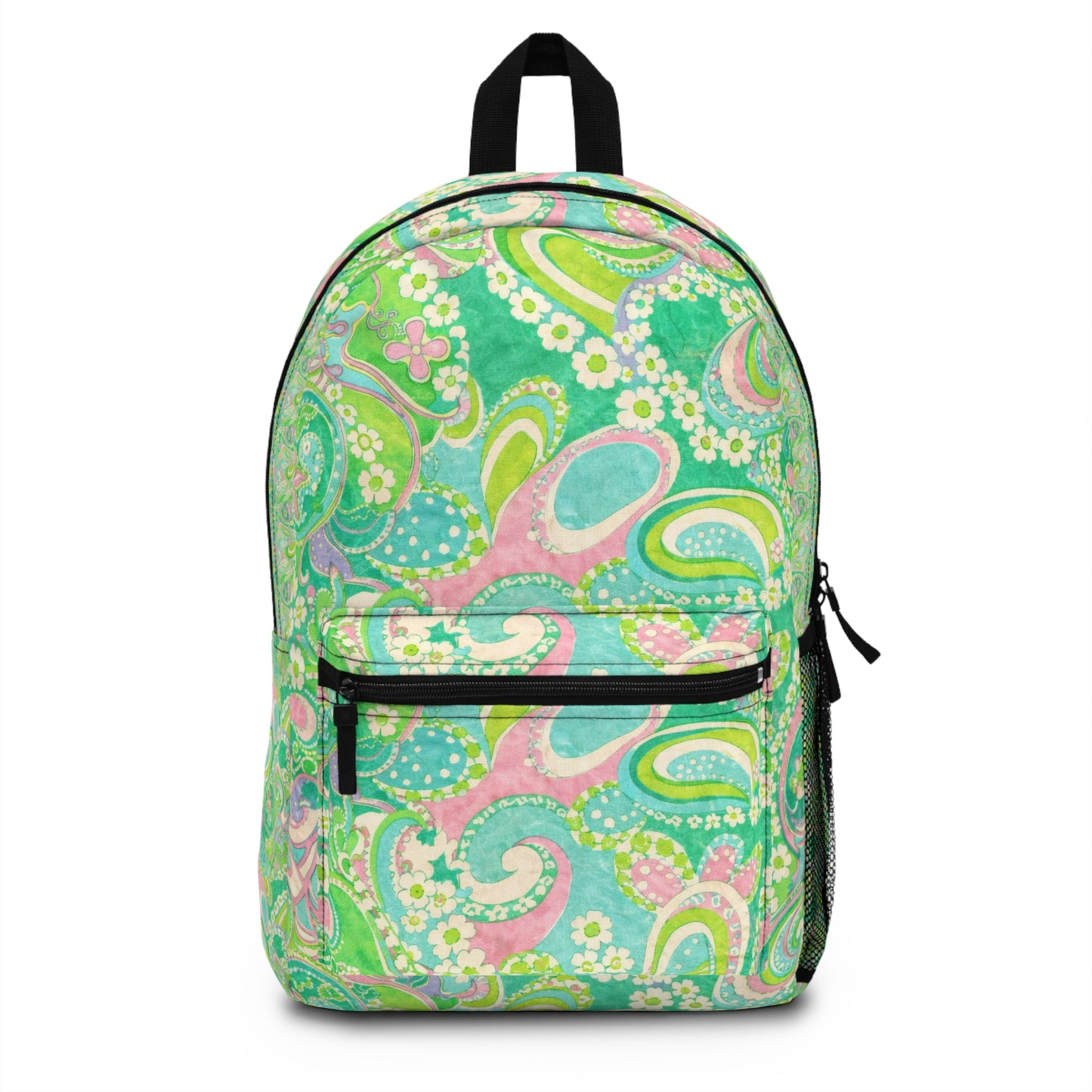 Green Paisley Backpack - Retro Floral School & Everyday Bag